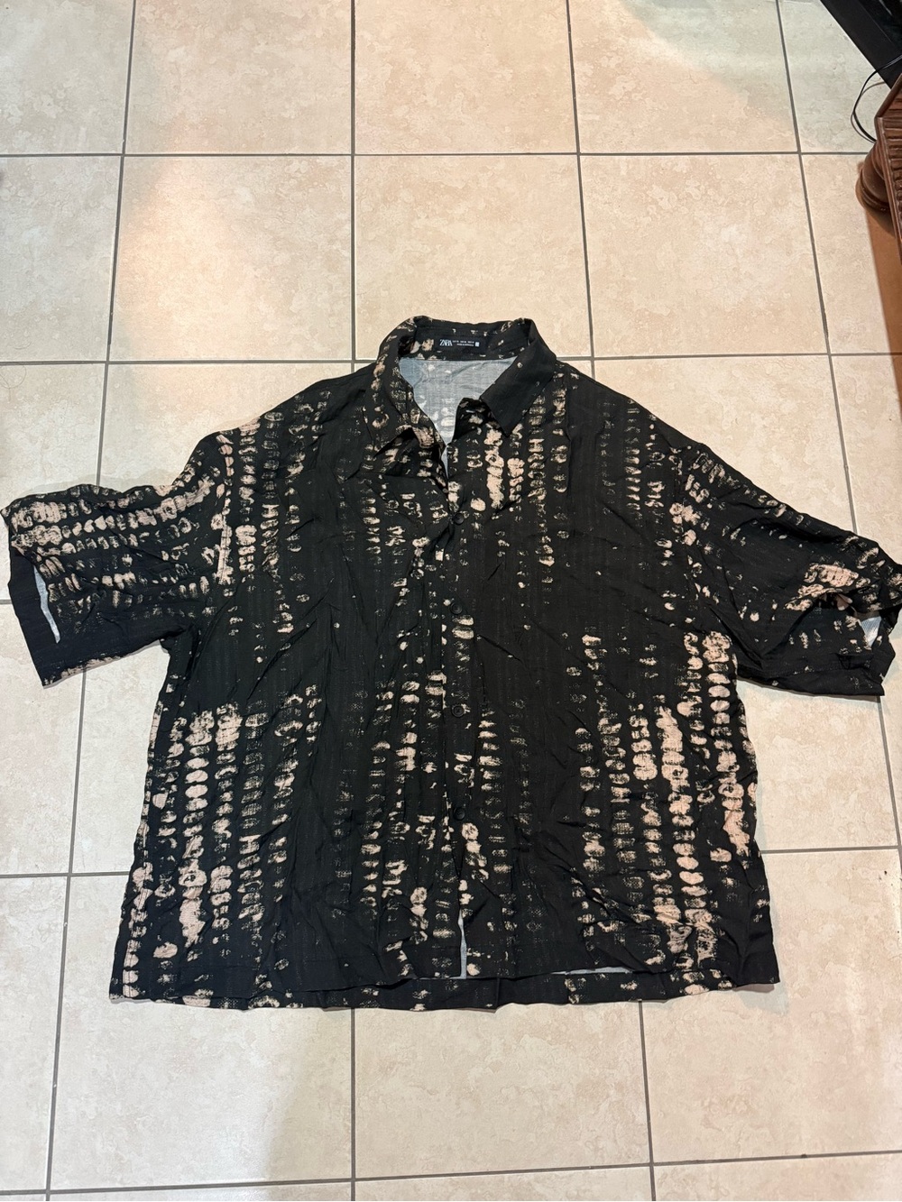 Zara Black Short-Sleeve Tie-Dye Button Shirt Jacket